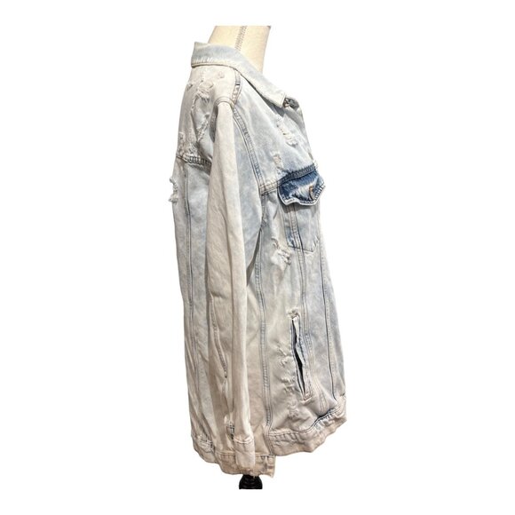 We The Free‎  Denim Jacket Womens S Distressed Light Wash Oversized Trucker Boho - Picture 4 of 10